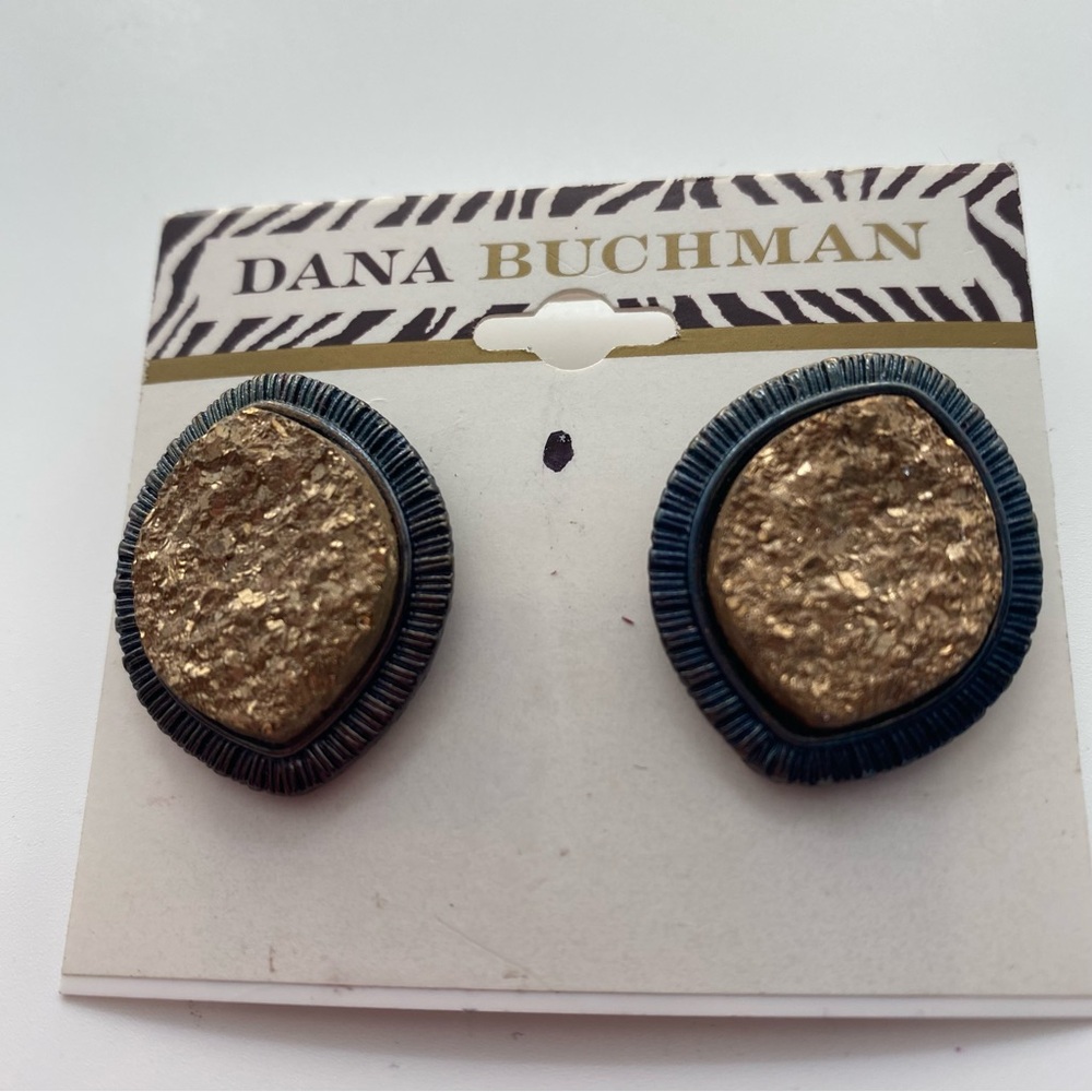 Dana Buchman Textured Gold and Black Fashion Earrings Pierced post NWT